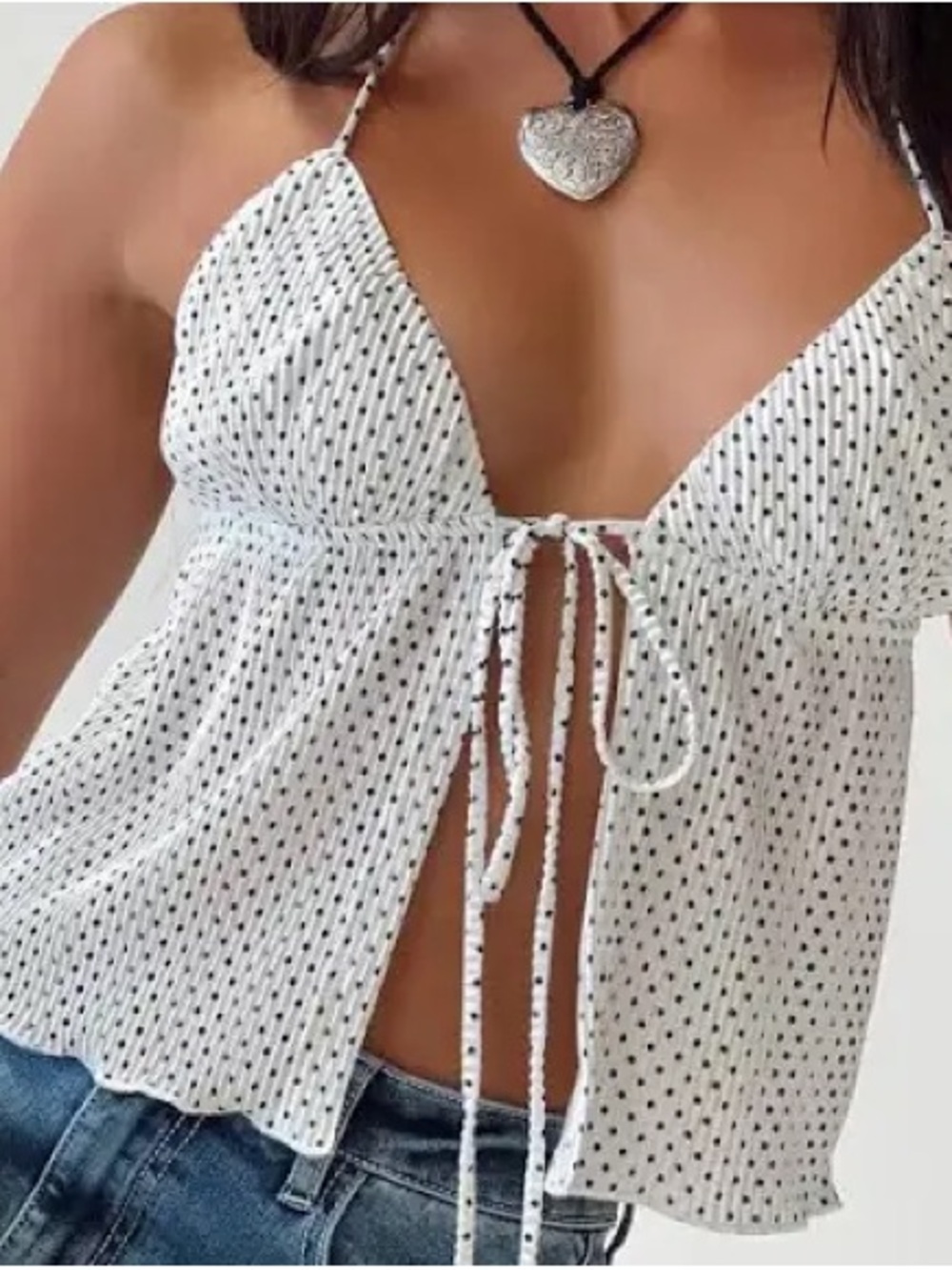 Princess Polly White Polka Dot Halter Tie-Front Tank